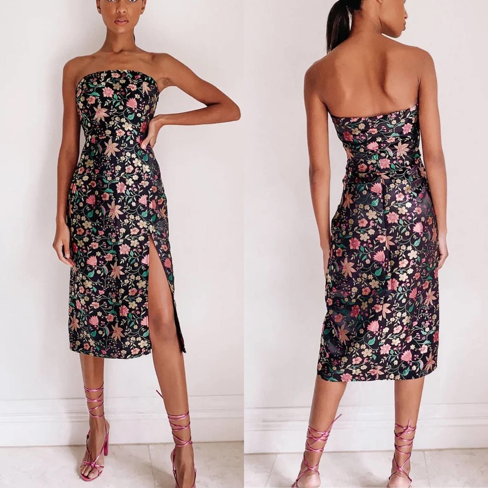 Lulu's Women's Black Make A Move Floral Jacquard Midi Dress Size M